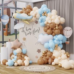 Time Flies Balloon Garland Arch Kit, 155pcs Brown Blue Beige and Airplane Clo…