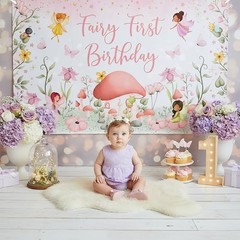 Fairy First Birthday Backdrop Banner – 6×3.6 ft Pink Fairy “One” Party