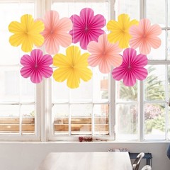 Flower Party Decorations Pink Yellow Hanging Paper Fans Wall Floral Backdrop