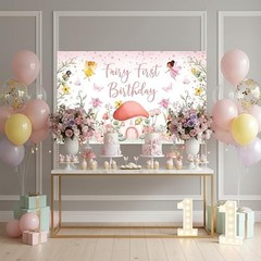 Fairy First Birthday Backdrop Banner – 6×3.6 ft Pink Fairy “One” Party