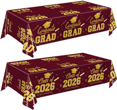 Graduation Decorations 2026, Maroon and Gold Graduation Tablecloths, 2-Pack Cong