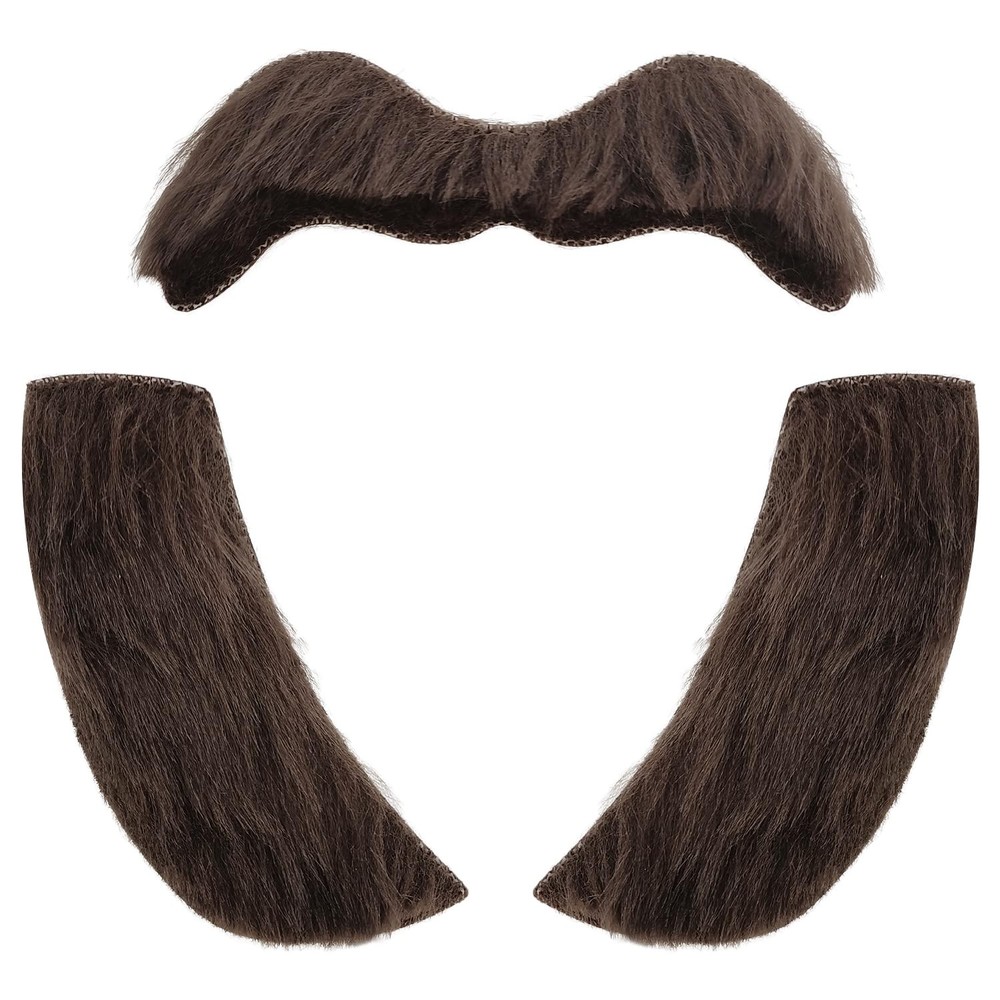 Fake Mustache, Fake Sideburns, Self-Adhesive Brown Beard Costume for Teens an…