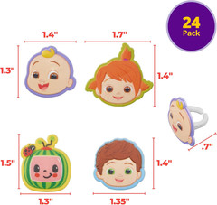 Cocomelon Playtime Rings | 24 Cupcake Toppers Featuring JJ, Yoyo & Tomtom | Coc
