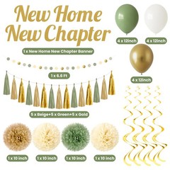 New Home New Chapter Housewarming Decorations Set, Sage Green Gold Boho Welco…