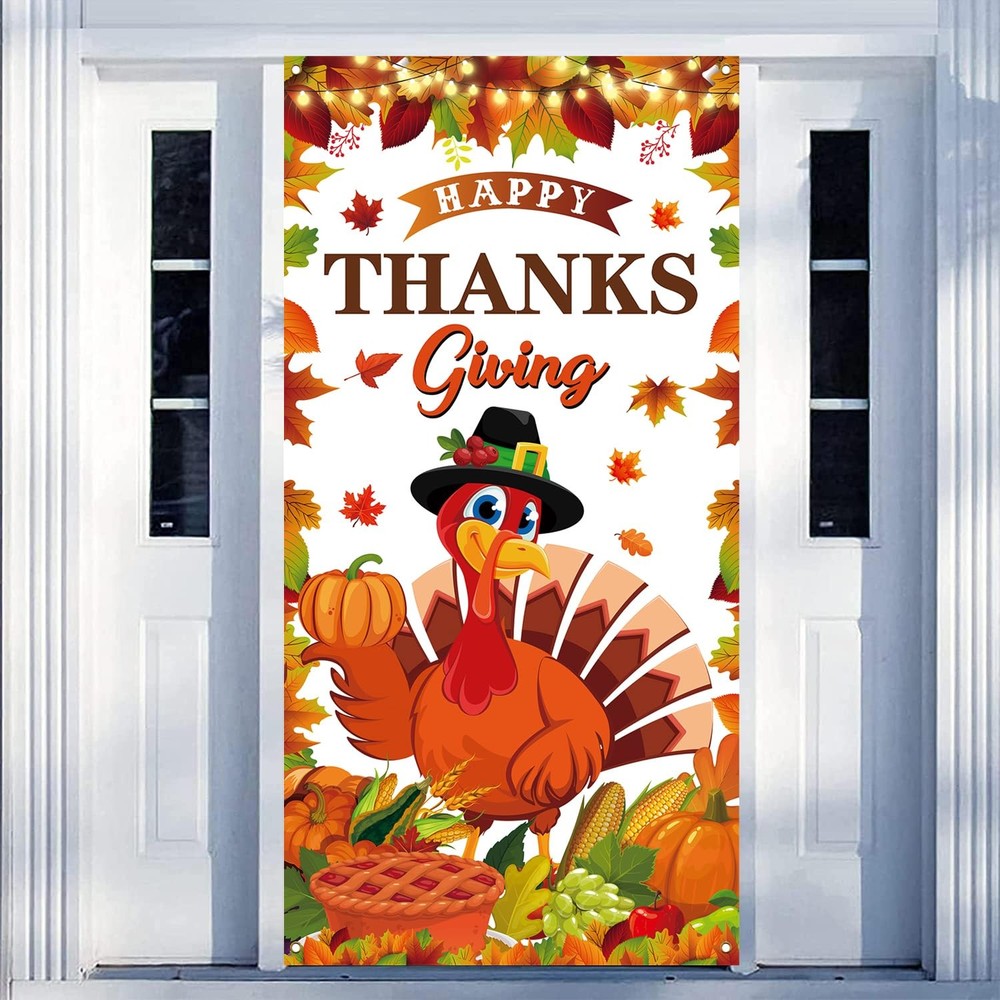 Thanksgiving Party Decorations Large Size Happy Thanksgiving Door Cover for F…