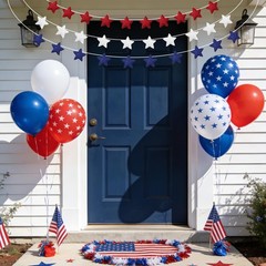 3 Pcs Patriotic Felt Banner Red Blue White Star Garland Pre-Assembled Hanging