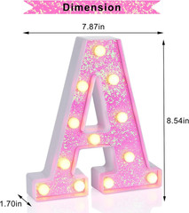 Pink Light up Letters，Pink Party Decorations,Girls Room Decor,Glitter Light up L