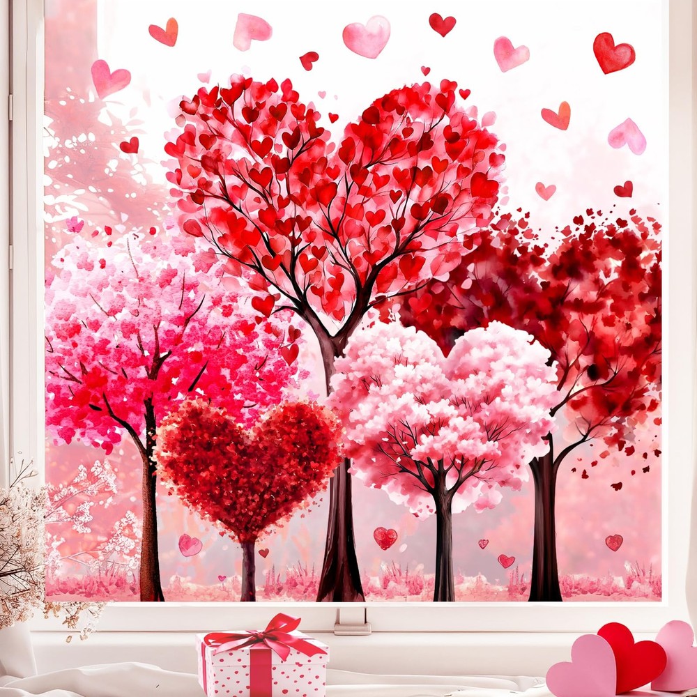 Valentine’s Day Window Clings Window Stickers Love Heart Tree Double-Sided Glass