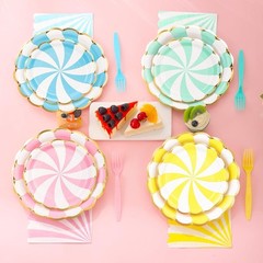 Colorful Swirl Scalloped Summer Disposable Tableware (Plates, Napkins, Forks)