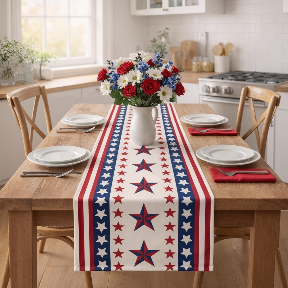 Versatile Indoor/Outdoor Patriotic Table Runner for 4th of July Gatherings