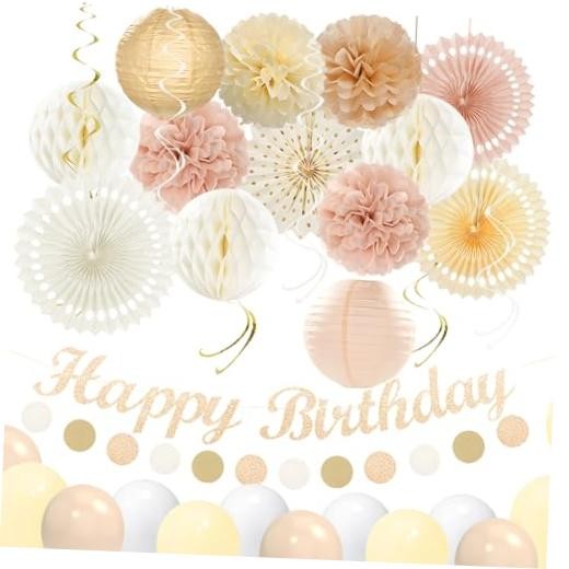 Champagne-Gold Pink Birthday Decorations for Women Girls,Pre Champagne-gold