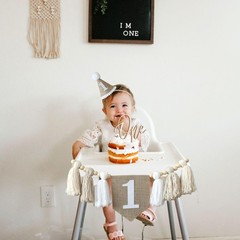 Ereniko Boho Burlap Khaki 1st Birthday High Chair Banner & One Cake Topper