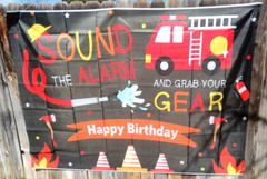 FireTruck «Sound the Alarm Happy Birthday 7’ft x 5′ Kids Backdrop Banner New