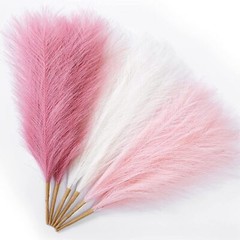 Serwalin Pampas Grass Pink Decor 17.7 17 Inch 6 Pcs, A Blush & Cream &