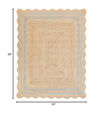 Weaving Village Wave Scalloped Natural Jute Rug 2’x3′ (Rectangular), Sky Blue