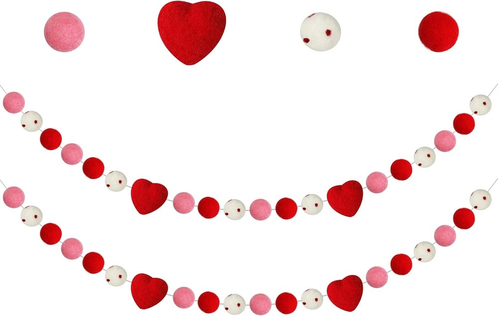 2 Pcs Valentine’s Day Felt Ball Garland with Red Heart – Valentines,