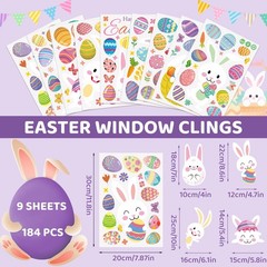 DC-BEAUTIFUL 184 PCS Easter Window Clings, 9 Sheets Double Sided Watercolor