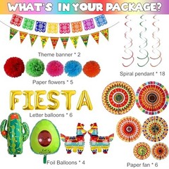 Mexican Fiesta Party Decorations Supplies – 32 Pcs Pinata Cactus Paper Fans Set