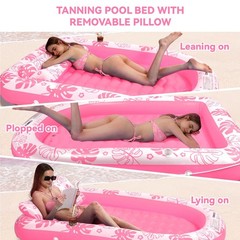 Inflatable Tanning Pool Lounger Float with Cervical Pillow – Floats Adult for