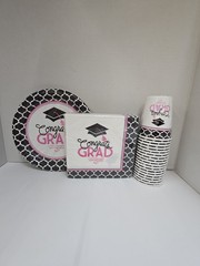 10 Pc Glamorous Grad Pink, White, and Black Party Set For 18 People
