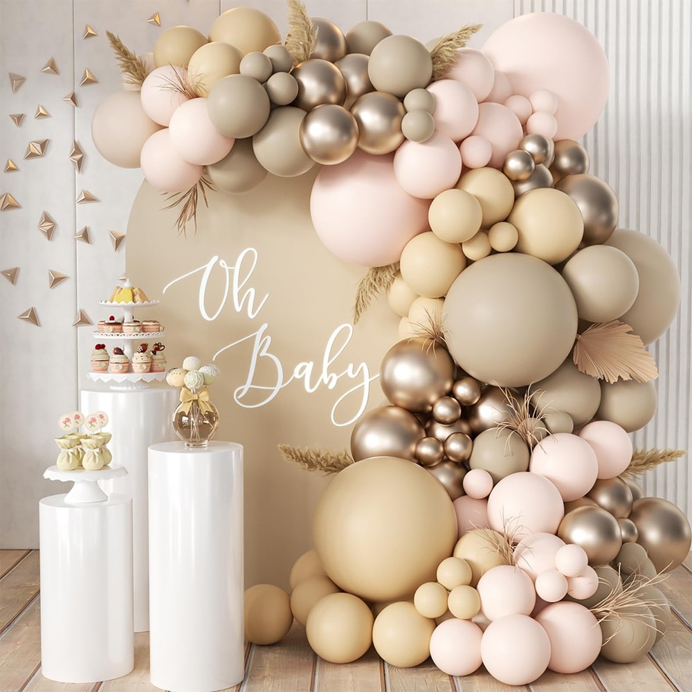 Boho Pink Nude Neutral Balloon Arch Kit, 166Pcs Pastel Brown Maca Light Pink …