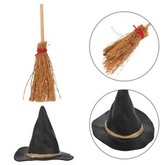 10Pcs Reusable Tiny Witch Hats with Mini Brooms Halloween Decor for Crafts