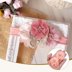 30Pcs 2″ Chiffon Flowers with Rhinestone Pearl Sewing Fabric Flowers, Light Pink