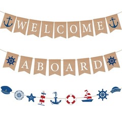 3 Pcs Jute Burlap Welcome Aboard Banner Rustic Vintage Nautical Sailboat Ligh…