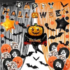 Halloween Foil Fringe Curtain, 2pk, Black and Orange-R0208