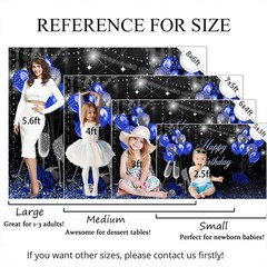 Mocsicka Birthday Backdrop for Women Silver 7x5ft (82×60 inch), Blue,Silver
