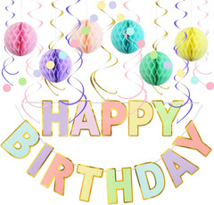 Blue Birthday Decorations Kit – 16-Piece Set with Pre-Strung Happy Birthday Bann