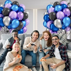 60pcs 12inch Space Balloons, Black Metallic Blue Purple Silver Balloons for B…