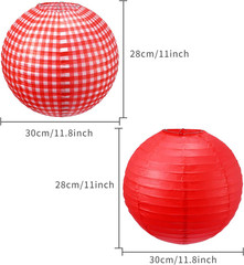 6 Pcs Red Gingham Picnic Party Decorations Kit 12 Inch Checkered round Paper Lan