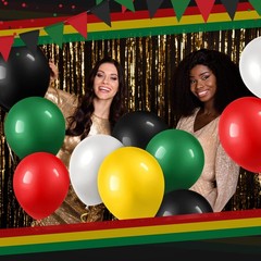 100 Juneteenth Latex Balloons – Rasta Reggae Red Green Yellow Black White, 420 P