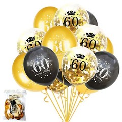 Black & Gold 60th Birthday Balloons – 15-Pack Party Supplies for Men & Women