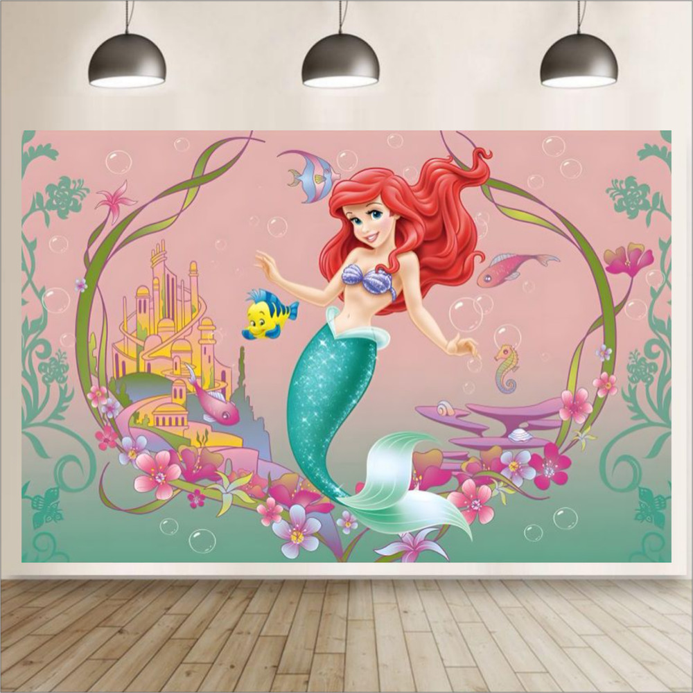 Ariel Little Mermaid Backdrop Birthday Party Background Photo Studio Supplies