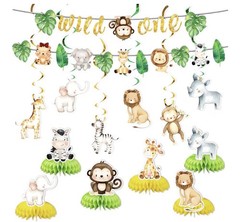 Wild One Birthday Party Decor – 19 Pieces. Animals And Streamers