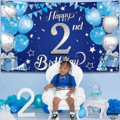 Blue Happy 2nd Birthday Banner – Xtralarge, 72×44 Inch | 2nd Birthday Decoration