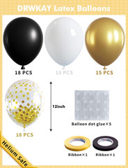 Black White Gold Confetti Balloons Garland Kit, 66Pcs 12 Inch Latex Party Balloo