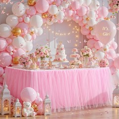 Partisky 14Ft Length Pink Tulle Table Skirt For Rectangle Tables 2-Layer Ruffle