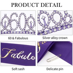 Vovii 60th Birthday Sash and Tiara, Purple 1 Count (Pack of 1),