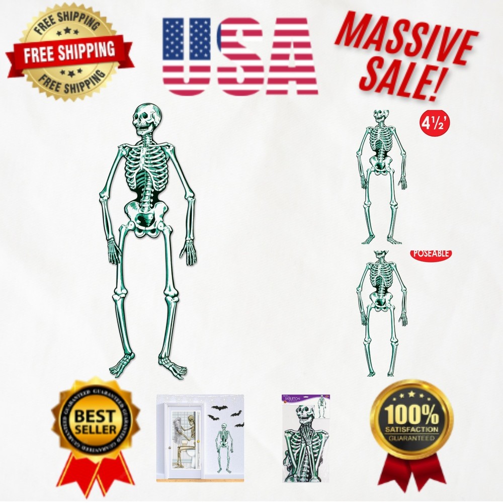 Creepy Jointed Skeleton Decoration – 4′ 7» Flexible Poseable Prop for Halloween