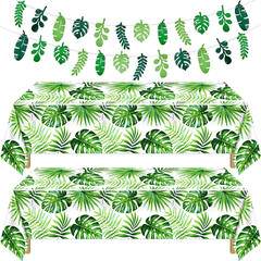 2 Pieces Palm Leaf Table Covers Hawaii Green Leaves Tablecloths Tropical Leaf…