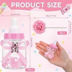 24 Pink Mini Baby Bottle Candy Boxes with 5 Handmade Roses – Baby Shower Favors