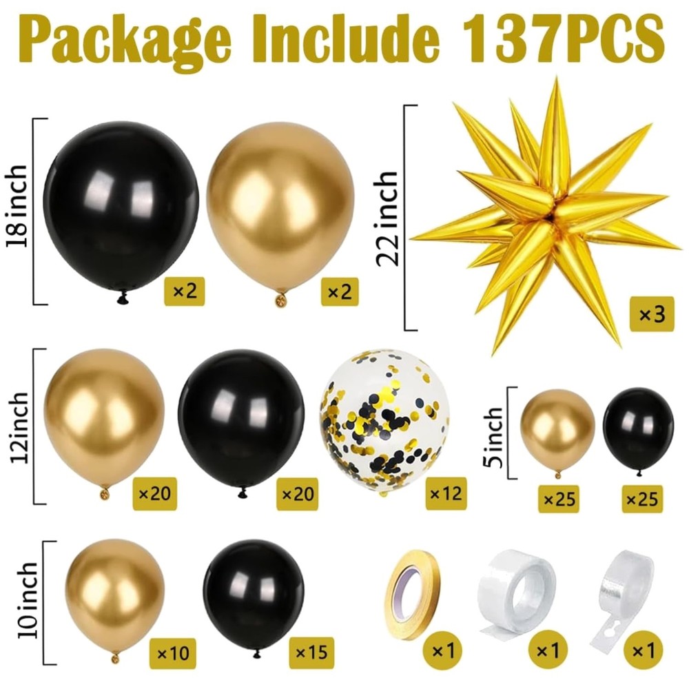 Black Gold Balloon Arch Kit for 2026 Graduation & Parties