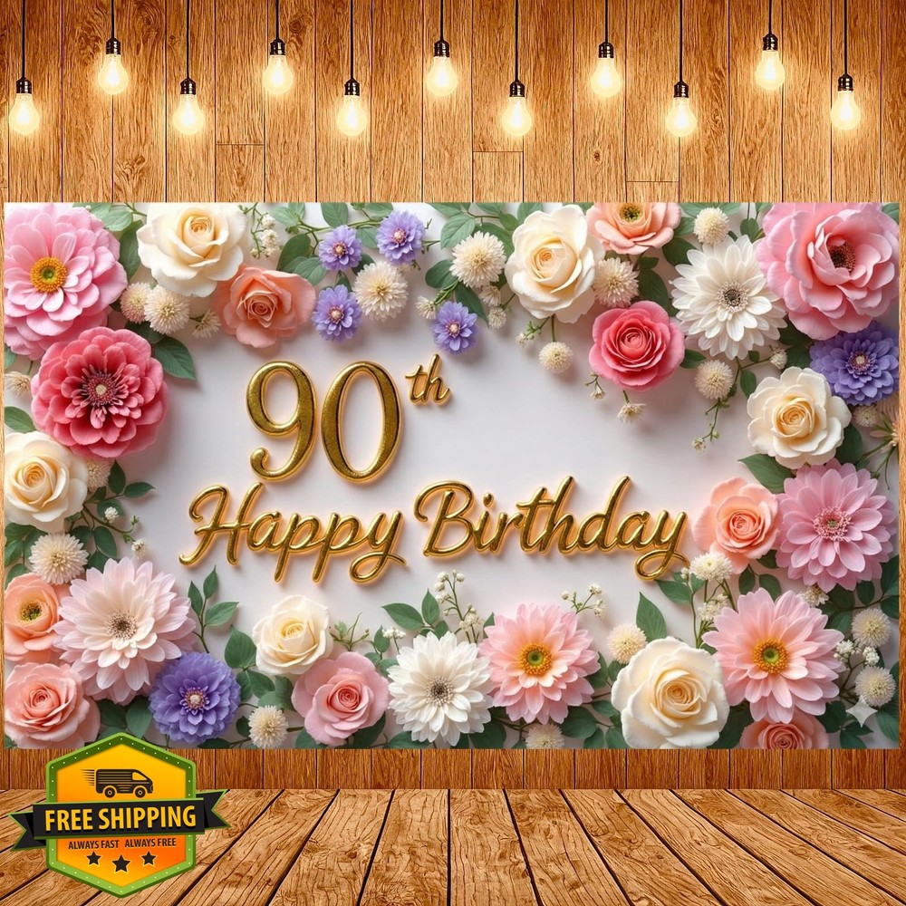LUUFILx 90th Birthday Banner Pink Roses