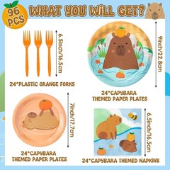 Charming Capybara-Themed Tableware Set for 24 Guests – Perfect for Kids’ Parties