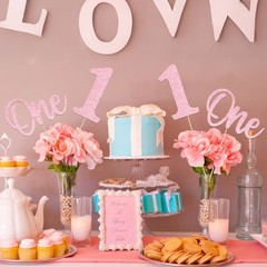 Pink 1st Birthday Centerpiece Stick Glitter Number 1 Table Decor 12 PCS