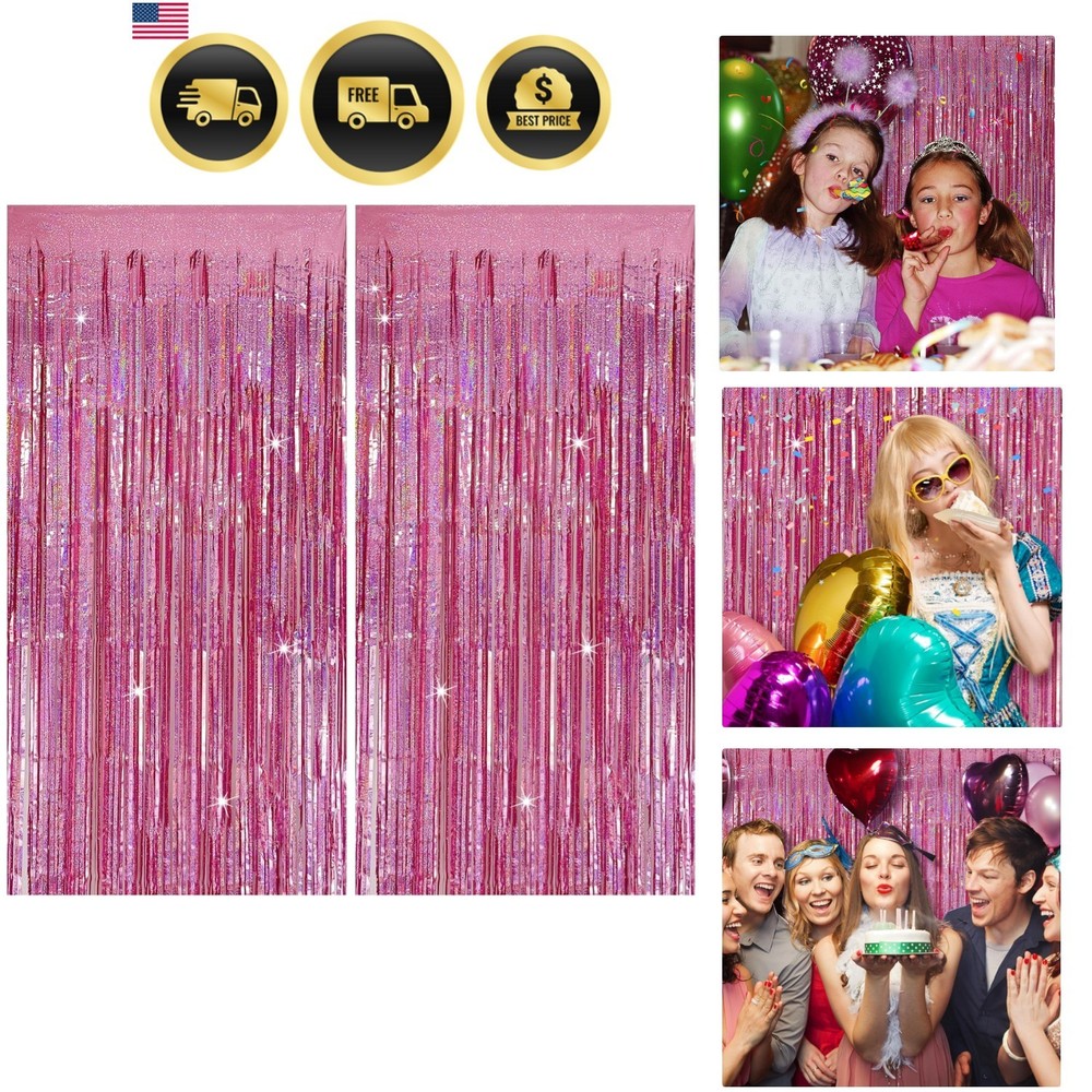 Tinsel Curtain Pink Birthday Party Decorations 2 Packs Glitter Foil Fringe Cu…