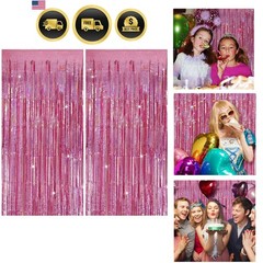 Tinsel Curtain Pink Birthday Party Decorations 2 Packs Glitter Foil Fringe Cu…